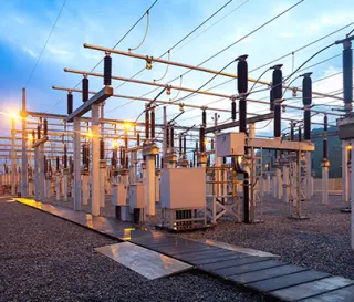 Electrical substation at dusk