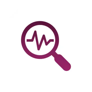 Magnifying glass with an electrocardiogram (ECG) line inside.