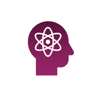Silhouette of a human head with an atom symbol inside, representing science or knowledge.